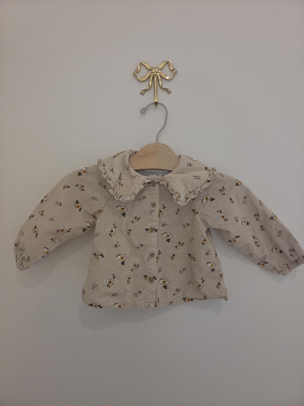 ZARA Beige Floral Ruffle Collar Kids Shirt